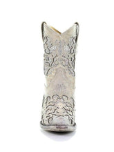 White Glittery Inlay Crystal Snip Toe Slanted Heel Western Booties